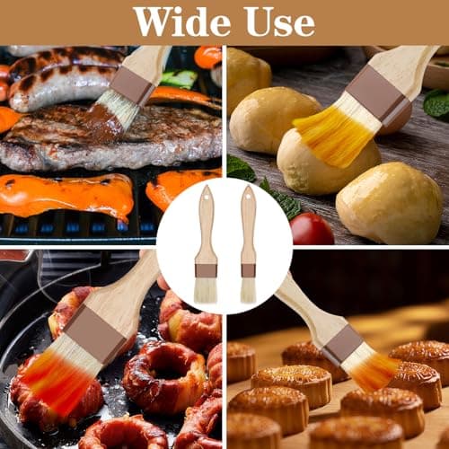2 Pcs Natural Bristle Pastry Brush, Beech Wooden Handle Basting and BBQ Brushes for Cooking, Butter, Oil, Marinade, Grilling & Baking, Kitchen Food Brush (1 inch & 1.5 inch) 6
