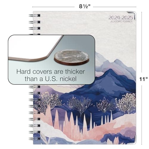 HARDCOVER Academic Year 2024-2025 Planner: (June 2024 Through July 2025) 8.5"x11" Daily Weekly Monthly Planner Yearly Agenda. Bookmark, Pocket Folder and Sticky Note Set (Pastel Mountains) 6