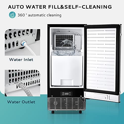 EUHOMY 15" W Commercial Under Counter Ice Maker Machine, 90 Lb/Day Auto-Cleaning & 24H Timer, Gravity Drainage,Stainless Steel Built-in Freestanding Ice Maker, 24 Lb Bin, Ideal for Commercial & Home 7