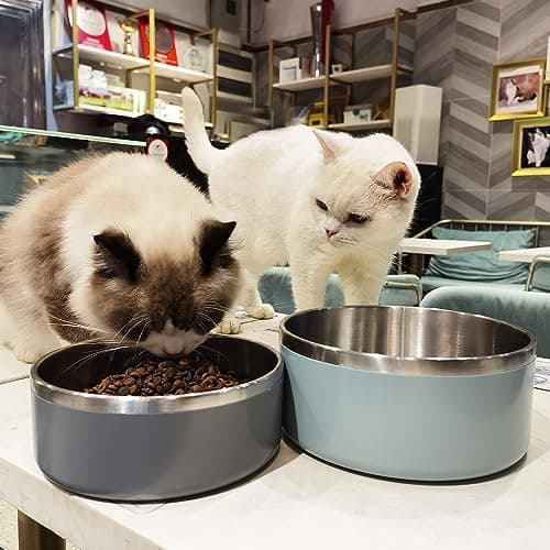 LIHONG Dog Bowls,Stainless Steel Dog Bowls for Large Dogs,Dog Food Water Bowls with Non Slip Rubber Bottom,Pet Feeding Bowl,Double Wall Insulated,Rustproof(64oz,Deep Grey) 8