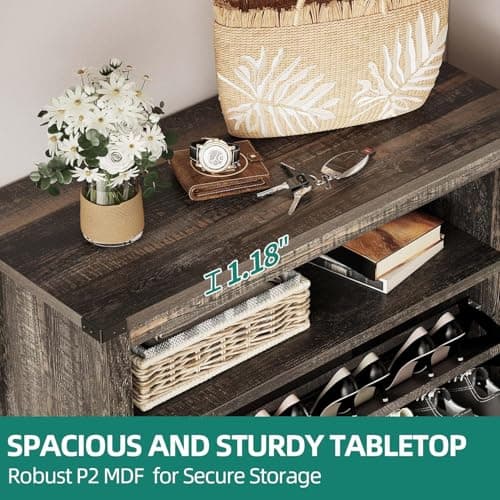 YITAHOME Shoe Cabinet, Entryway Shoe Storage Cabinets with Open Shelves and Led Light, Free Standing Hidden Shoe Rack Organizer with 2 Flip Drawers for Entryway/Hallway/Closet, Dark Rustic Oak 6