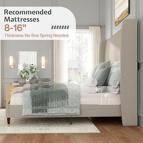 Jocisland 51.2" H Queen Bed Frame Upholstered Bed Platform Bed with Wingback Headboard/No Box Spring Needed/Easy Assembly/Brown 8