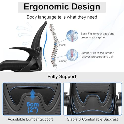 Drafting Chair Tall Office Chair with Flip-up Armrests, Adjustable Height, and Enhanced Lumbar Support - Ergonomic Rolling Stool, Back Support, and Adjustable Foot Rest Ring for Standing Desk Black 3