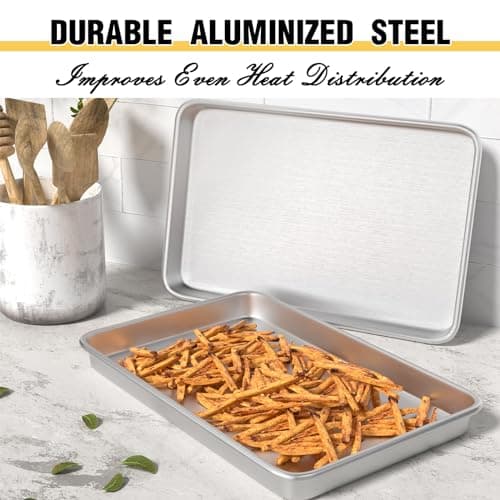 Commercial Quality Baking Sheet Pan Set, Natural Aluminum Cookie Sheet, Umite Chef Warp Resistant Baker's Half Sheet Pan, Large Thick Cookie Tray Pans for Baking, Roasting(2 Pack, 18X13In) 7