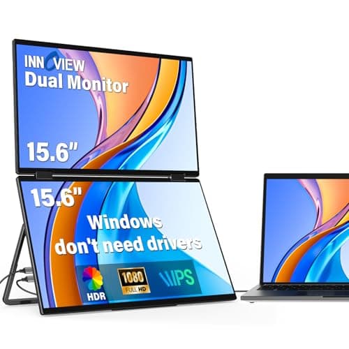 InnoView 15.6" Portable Dual Monitor | 1920x1080 Dual Stacked Foldable Monitor | 315° Screen Adjustment | USB-C/HDMI Second Monitor for Laptop, Mac, Windows