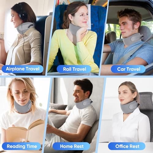 AOUBEI Compact Travel Neck Pillow with Chin Support, Portable Neck Pillow Airplane with Adjustable Strap & Washable Cover, Relieves Pain & Pressure for Quick Trips, Office, Car & Home Use 8