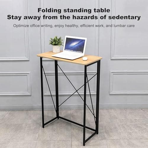 Folding Laptop Computer Desk, Standing Desk, 31in Small Desk for Sitting or Standing, No Need to Assembly, Suitable for Home, Office, Writing (Wood Board Color) 7