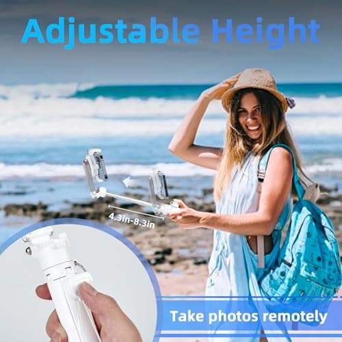 MQOUNY for Magsafe Tripod Stand for iPhone,Portable Pocket Size Selfie Stick with Rechargeable Remote and Metal Ring,Extendable Detachable Cell Phone Tripod Compatible with iPhone/Android (White) 6