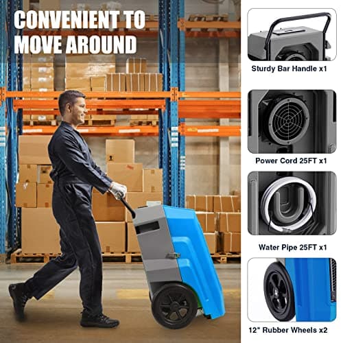 MOUNTO 180Pints Commercial Dehumidifier with Pump and Drain Hose, LGR Portable Dehumidifier with wheels for Home, Basements, Garages, and Job Sites. 5