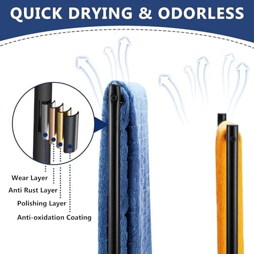 Free Standing Towel Rack, 2 Tier Towel Racks for Bathroom with Storage Shelves, Outdoor Standing Towel Drying Rack for Poolside, Black, DECLUTTR 5