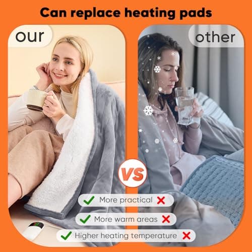 greenoak Heated Blanket Electric Throw 50"X60", Heating Blanket with 10 Heat Levels 1/2/4/6/8 Hours Auto-Off,Fleece Soft Sherpa Blanket,Gifts for Grandma Mom Seniors, Misty Grey 5
