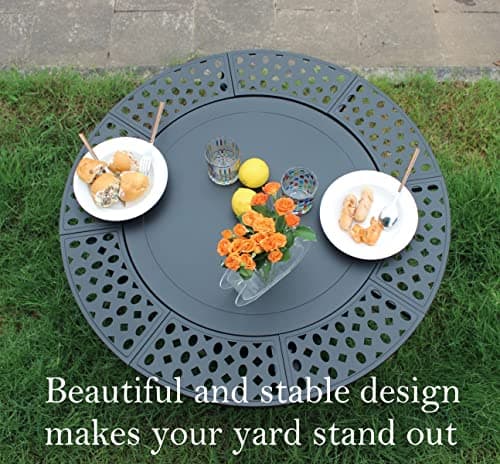 OutVue 36 Inch Fire Pit with 2 Grills, Wood Burning Fire Pits for Outside with Lid, Poker and Round Waterproof Cover, BBQ& Outdoor Firepit & Round Metal Table 3 in 1 for Patio, Picnic, Party 6