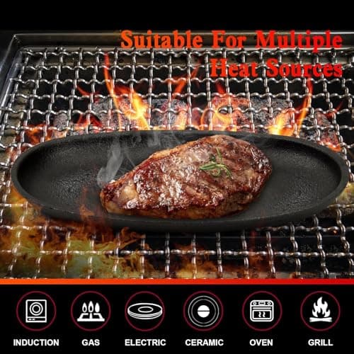 DVK 4 Set Cast Iron Skillet Sizzling Plate With Wooden Base Fajita Skillet With Removable Handle For Home Barbeque Kitchen Service 5