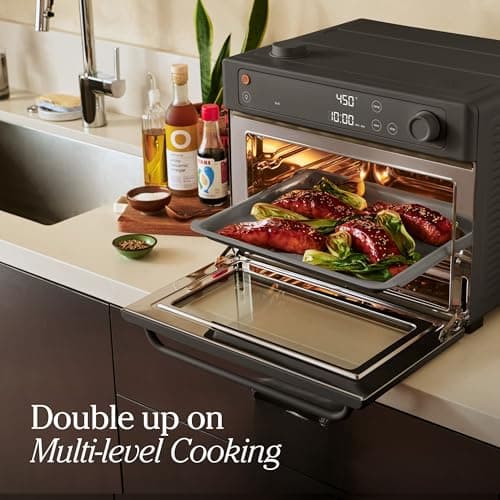 Our Place Wonder Oven & Essentials Kit | 6-in-1 Air Fryer Toaster Oven with Steam Infusion | Countertop Convection Oven Combo with Extra Bake Pan & Air Fryer Basket | Non-toxic, PFAS-Free Duo | Char 6