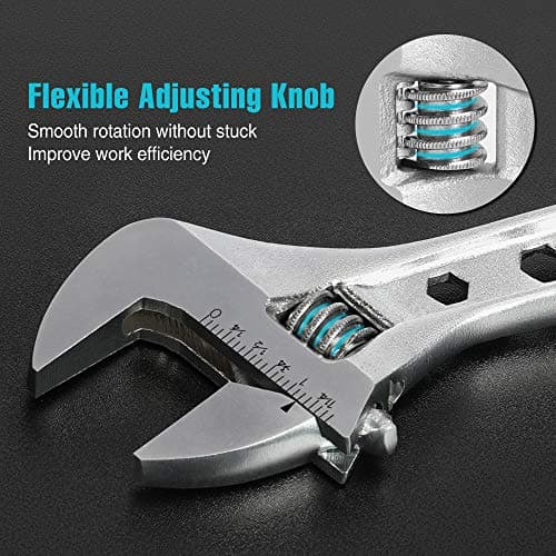DURATECH 4-Piece Adjustable Wrench Set, 6-inch, 8-inch, 10-inch, 12-inch, 3-in-1 Spanner with Box End/Hex Function, CR-V Steel, Chrome-plated, Bi-material soft Grip, with Rolling Bag 5