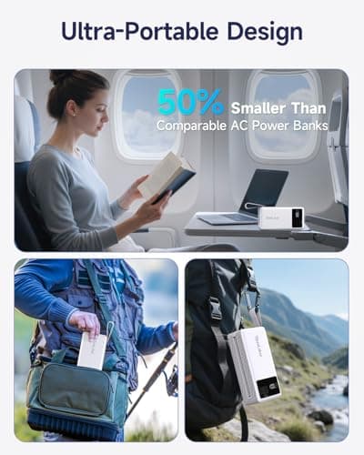 Power Bank with AC Outlet 99.9Wh Portable Power Stationr Camping Essentials Small Electric Generator Large Lithium Battery with 110V 80W Rated AC Plug in Output 60W Type-C Outdoor Emergency, White 7