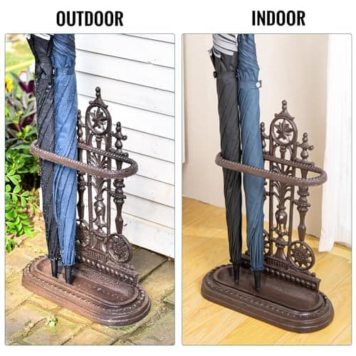 Sungmor Royal Style Cast Iron Umbrella Stand w/Detachable Drip Tray, Heavy Duty Rustic Umbrella Holder for Entryway,Front Door,Hallway,Outside Porch, Decorative Freestanding Umbrella Rack Organizer 8