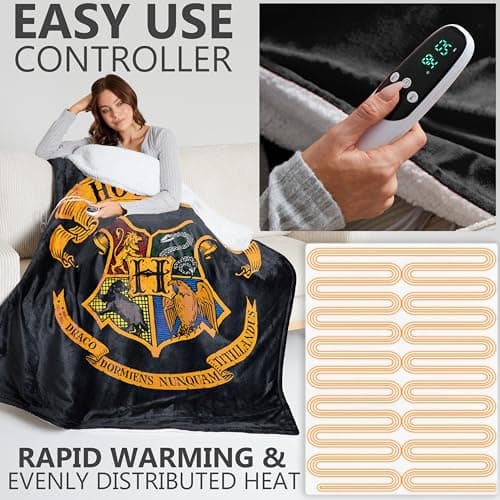 Get Trend Harry Potter Gifts Heated Blanket Electric, Twin Size Luxurious Fleece Weighted Blanket, Fast Heating with 9 Heat Settings & Auto Shut-Off, 65x90in (Black Harry Potter, Twin US) 4
