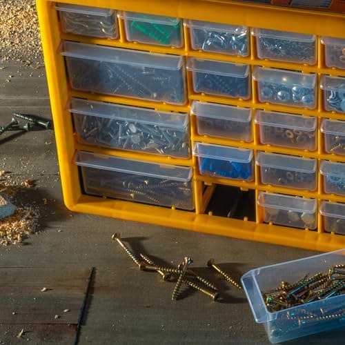 30-Drawer Plastic Small Parts Organizer - Desktop or Wall Storage Drawers for Organizing Hardware, Crafts, Garage, or Classroom by Stalwart (Yellow) 9