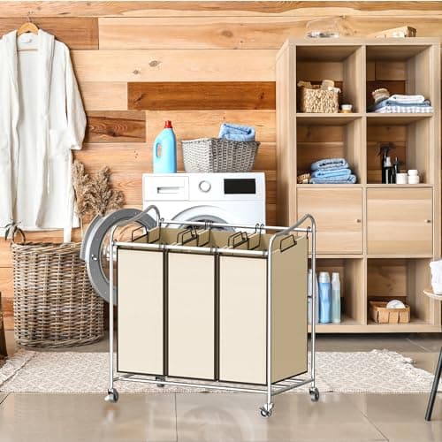 Simple Houseware Heavy-Duty 3-Bag Laundry Sorter Cart, Chrome 5