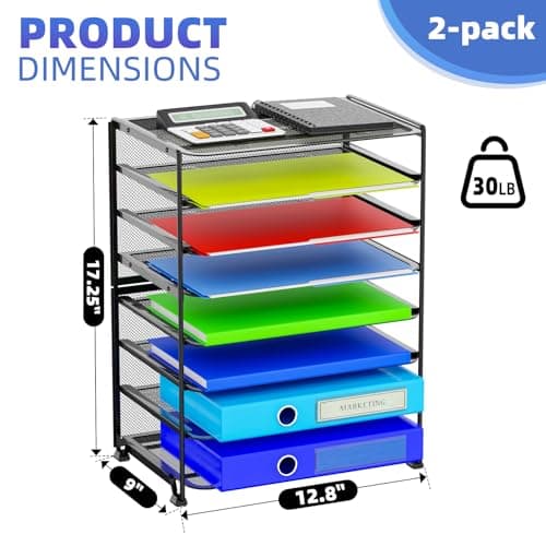 Simple Trending 2 Pack 8 Tier Letter Tray Paper - Mesh Desk File Organizer for Office School Desktop, Black 8