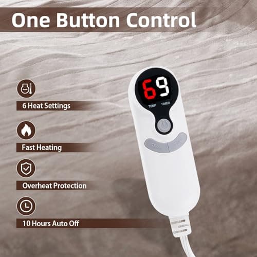 Eydna Electric Heated Blanket Full Size 72"x84", 6 Heating Levels & 10 Hours Auto Off Large Oversized, Machine Washable, Camel 5