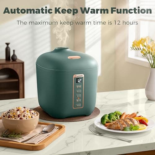 CHACEEF Mini Rice Cooker 2 Cups Uncooked, 1.2L Rice Cooker Small, Portable Non-Stick Small Travel Rice Maker, BPA Free, Smart Control Multifunction Cooker with 24 Hours Timer Delay & Keep Warm Function, Green 5