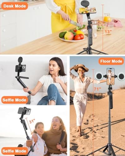 Yeaki 71” Auto Face Tracking Tripod for iPhone with Light,360° Rotating Phone Stand with Rechargeable Remote Control for TikTok Vlog Video Recording, Phone Tripod for Android Camera/GoPro/Ring Light 6