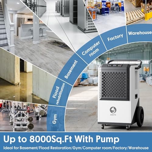 ANDTE 250 Pint Commercial Dehumidifier with Pump for Industrial,8000sqft Commercial Grade Dehumidifiers with Drain Hose for Basements,38 Gallon/Day 6
