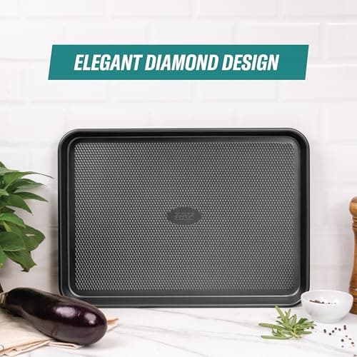 Baker's Secret Baking Sheet Pan Set, 3x Cookie Sheets for Oven, Diamond Texture Premium Air Flow Circulation, Set of 3 Baking Trays, Extra Thick 0.6mm with Diamond Base PFOA, PFOS, PTFE and PFAS free 5