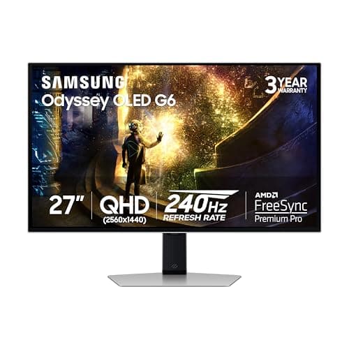 SAMSUNG 27” Odyssey OLED G6 (G61SD) QHD & QD-OLED 240Hz 0.03ms FreeSync Premium Pro Gaming Monitor with Sleek Metal Design, 3 Year Warranty, US, LS27DG610SNXZA, 2024 (Renewed)