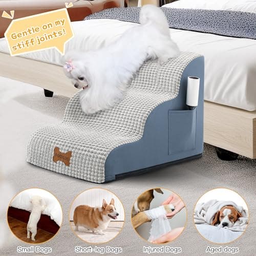 POCBLUE Dog Stairs for Small Dogs 15.7" H, Wide Pet Step for Couch/Sofas/Chairs, Curved Pet Ramps for Small Dogs & Cats with High-Density Foam and Washable Cover, 3-Step, Grey 5