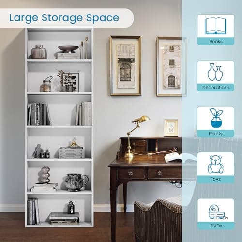 GRUSIGN 71" Tall 6-Tier Bookshelf, Large Open Display Bookcase with Ample Storage, Floor Standing Book Shelf for Living Room, Home Office, Bed Room, White 7