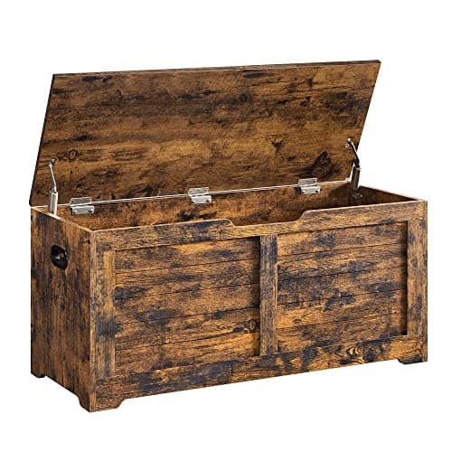 VASAGLE Storage Chest, Storage Bench with 2 Safety Hinges, Farmhouse Style, 15.7 x 39.4 x 18.1 Inches, for Entryway, Bedroom, Living Room, Rustic Brown ULSB061T01