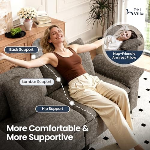 PHI VILLA Cloud Modular Couch Sets, 123.6" Sectional Sofa with U-Shaped Chaise, 5-Seater Couches with 2 Movable Ottomans for Living Room, Chenille Fabric, Smoky Grey 7