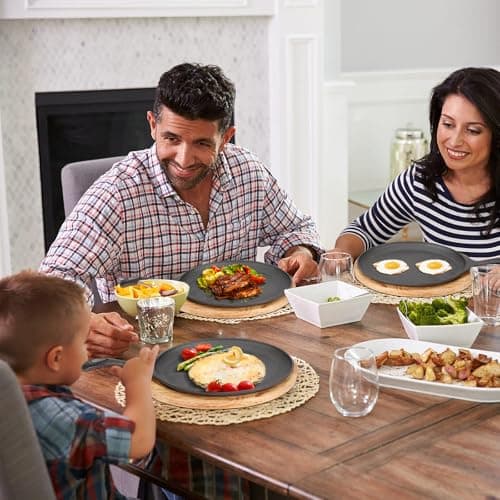 DUIBAOCHUN 4 PCS Fajita Skillet,Sizzler Plates With Wooden Base And Handle Cover,Steak Plates,Cast Iron Skillet Set,Cast Iron Plates for Home Party Eating 5