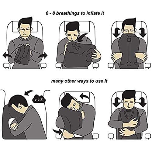 Kimiandy Inflatable Travel Pillow for Airplane, Neck Air Pillow for Sleeping to Avoid Neck and Shoulder Pain, Support Head and Lumbar, Used for Airplane, Car, Bus and Office (Black) 7