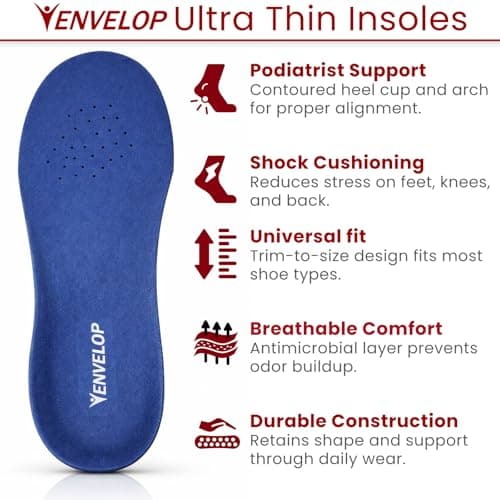Envelop Ultra Thin Insoles for Men and Women - High Arch Support for Flat Feet & Plantar Fasciitis Pain Relief - Shoe Insert Orthotics for Metatarsalgia, Heel Spurs 2