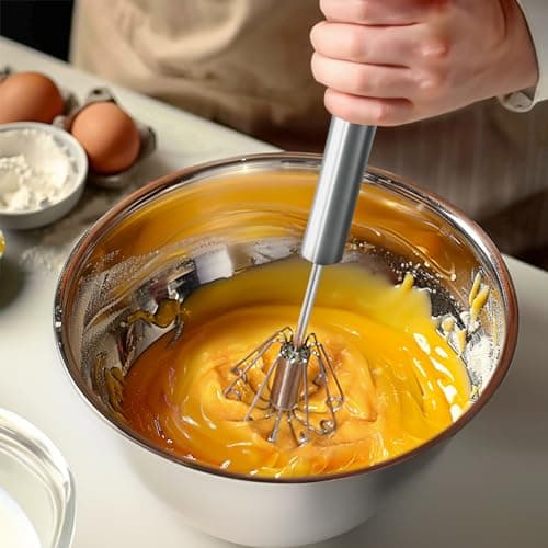 OOKUU Stainless Steel Egg Whisk, Semi Automatic Whisk Blender - Versatile Tool for Blending, Whisking, Beating & Stirring (12in) 9