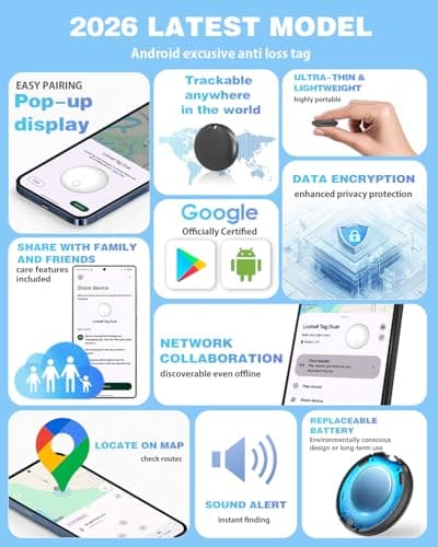 Air Tags for Android,Air Tags-4 Pack Android,2 Year Battery Life,Air Tracker Tags with 4 Case,Google Find Trackers for Google'S Find Hub App,IP65 Waterproof Luggage Tracker for Keys 3