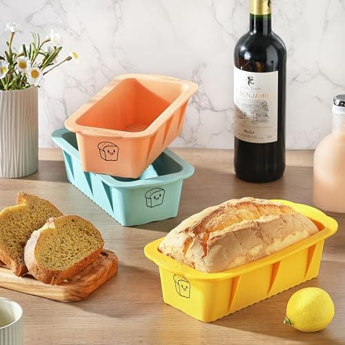 DAJLFA Silicone Bread Loaf Pan, 3 PCS Silicone Loaf Pans for Baking, Non Stick Bread Pans for Homemade Bread, Brownies, Cakes, Dishwasher Safe (3 Colors, Nesting Design) 8