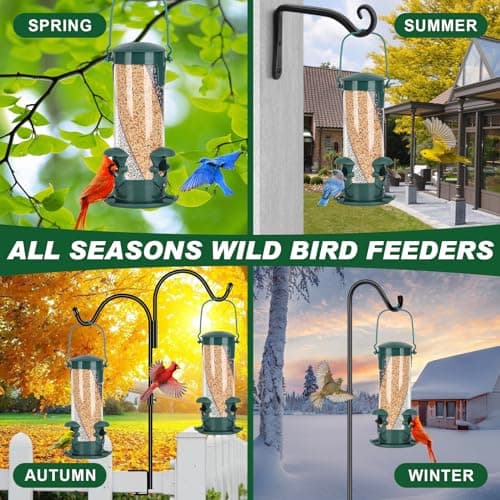 Gbekery Tube Bird Feeders for Outdoors Hanging, Upgrade 3-in-1 Tubes 3-Port Small Bird Feeder Tube for Outside, Green Finishing Attracting for Wild Birds, 10 Inches 6