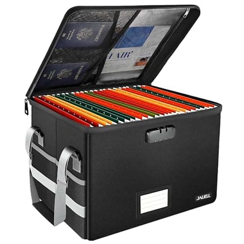 JALIELL File Box with Lock, Fireproof Document Box File Organizer with Zipper & Adjustable Handle, Collapsible File Storage Box for Home Office, Filing Cabinet for Hanging Letter/Legal Folder 9