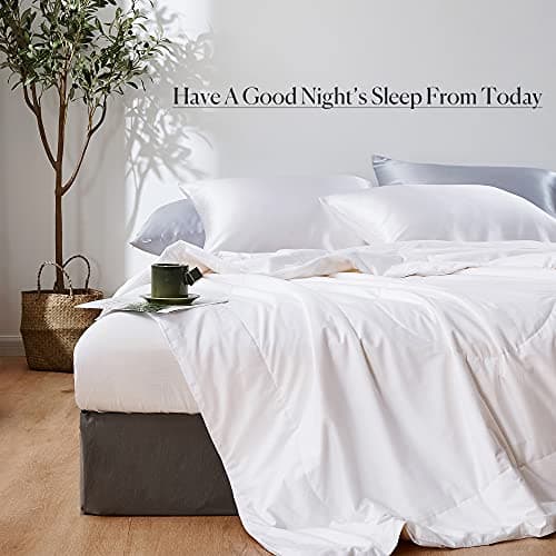 Mommesilk Mulberry Silk Comforter/Duvet/Quilt, 100% Pure Long Strand Silk Filling and Royal Cotton Cover, Soft Breathable, Silk Weight 1.5kg Queen Size 87x90 Inch, All Seasons 5