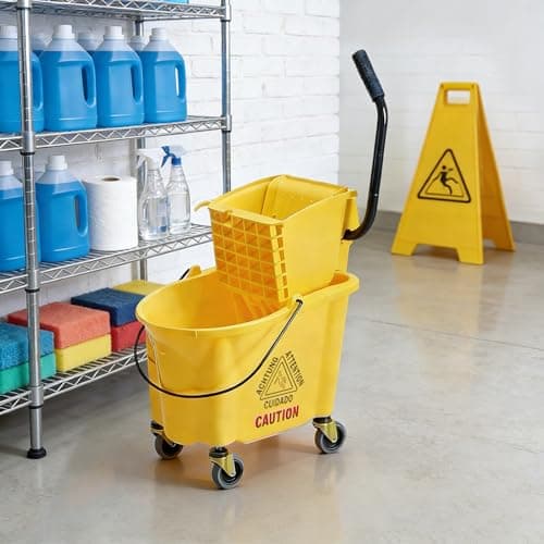 DUMOS 30-Quart Commercial Mop Bucket with Side-Press Wringer, Heavy-Duty Floor Cleaning System, Durable Wringer & Non-Marking Casters, Yellow 7