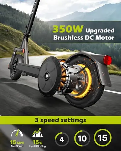 MEGAWHEELS Electric Scooter,Electric Scooter Adults with Suspension,10in Pneumatic Tires,350W Motor,19 Miles Long Range,15.5 Mph,E Scooter with Smart APP Control for Commuting, Outdoor, Short Travel 3