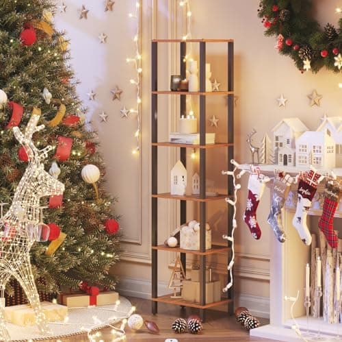 TUTOTAK Bookshelf, 6-Tier Tall Book Shelf, Narrow Bookcase for Small Space, DIY Stackable Bookshelf, for Living Room, Office, Study, Entryway, Industrial, Rustic Brown BS01BB006 9