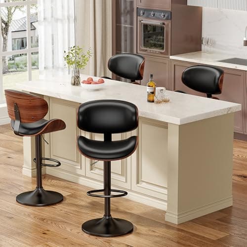 YaFiti Swivel Bar Stools Set of 2 for Kitchen Counter, Adjustable Bentwood Barstools, Modern PU Leather Upholstered Bar Chair with Back and Footrest, for Bar, Kitchen, Dining Room, Black 8