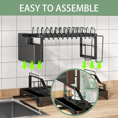 BOOLKER Dish Drying Rack, 2 Tier Dish Racks for Kitchen Counter, Detachable Dish Drainer Organizer with Utensil Holder, Drying Rack with Drain Board, Black, A Mat for Cutting Board 5