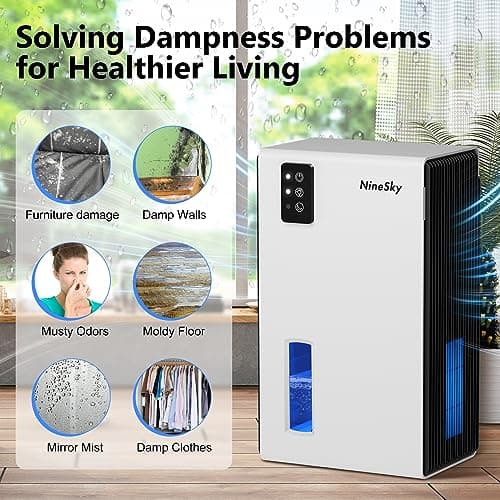 NineSky Dehumidifier for Home, 95 OZ Water Tank, (1000 sq.ft) Dehumidifiers for Bathroom Bedroom Basement with Auto Shut Off,7 Colors LED Light(White) 6